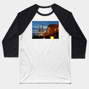 Cologne Cathedral, Dom, Hohenzollern Bridge, dusk, Cologne, Germany Baseball T-Shirt